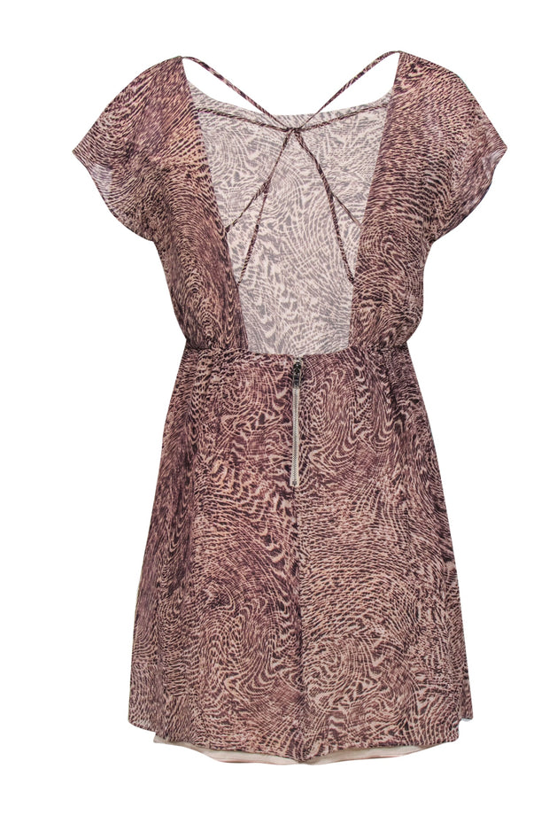 Current Boutique-Alice & Olivia - Brown & Beige Patterned Silk Open Back Mini Dress Sz S
