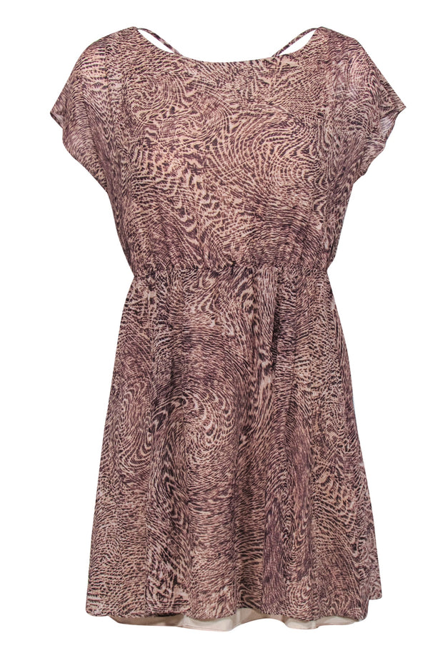 Current Boutique-Alice & Olivia - Brown & Beige Patterned Silk Open Back Mini Dress Sz S