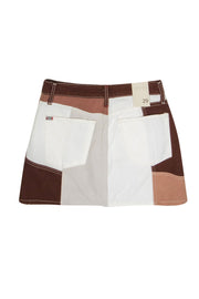 Current Boutique-Alice & Olivia - Brown, White & Cream Patchwork Denim Miniskirt Sz 29