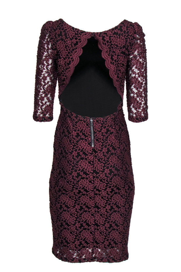 Current Boutique-Alice & Olivia - Burgundy & Black Lace Sheath Dress Sz 6