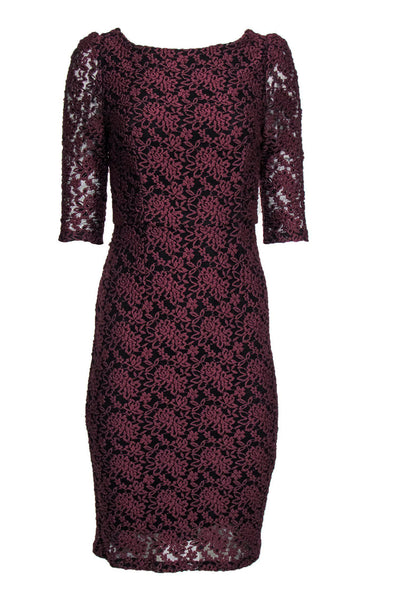 Current Boutique-Alice & Olivia - Burgundy & Black Lace Sheath Dress Sz 6