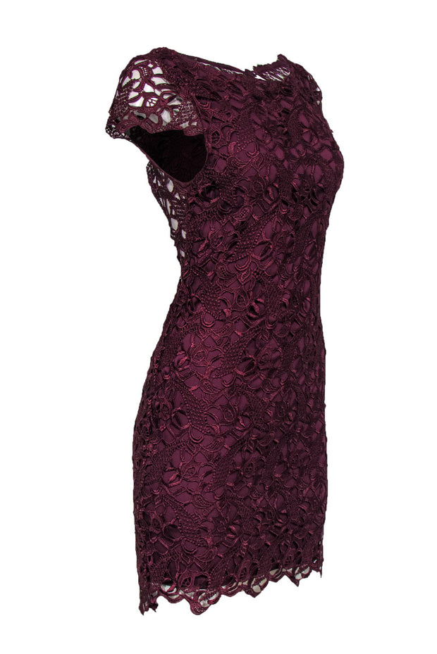 Current Boutique-Alice & Olivia - Burgundy Lace Cap-Sleeve Sheath Dress Sz 4