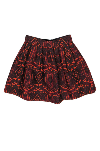 Current Boutique-Alice & Olivia - Burgundy & Orange Embroidered Metallic A-Line Skirt Sz 4