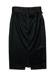 Current Boutique-Alice & Olivia - Classic Black Wool Belted Pencil Skirt w/ Back Slit Sz 8