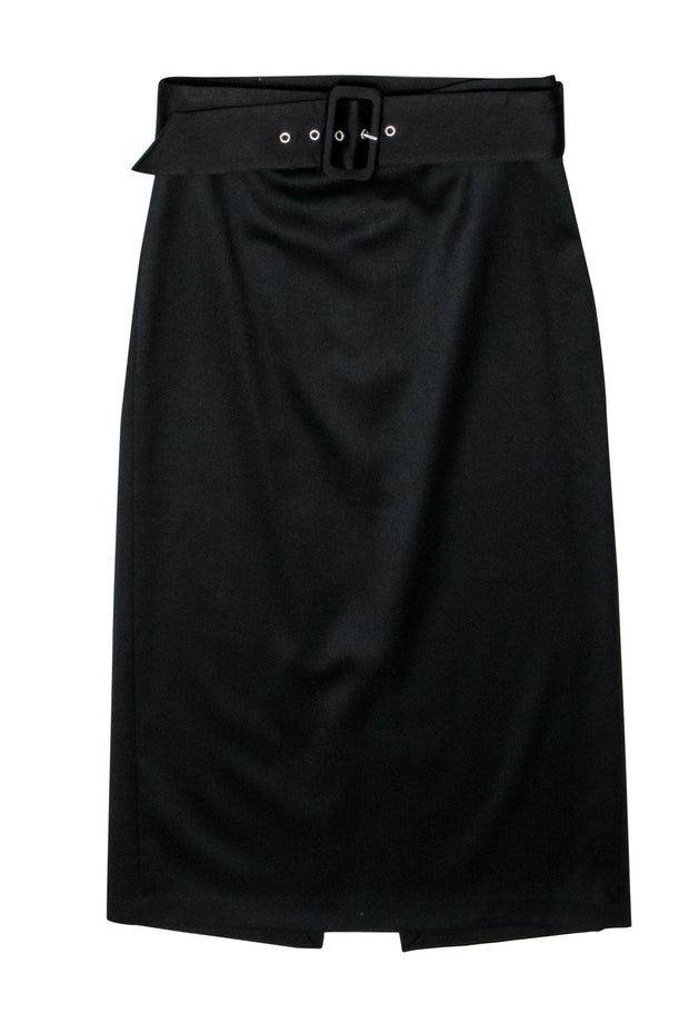 Current Boutique-Alice & Olivia - Classic Black Wool Belted Pencil Skirt w/ Back Slit Sz 8