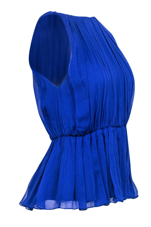 Current Boutique-Alice & Olivia - Cobalt Blue Crinkled Silk Peplum Tank Sz S