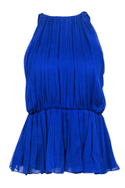 Current Boutique-Alice & Olivia - Cobalt Blue Crinkled Silk Peplum Tank Sz S