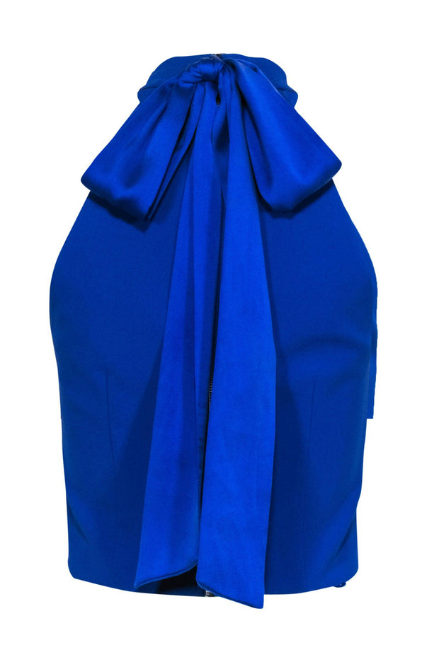 Current Boutique-Alice & Olivia - Cobalt Blue High Neck Cropped Top w/ Sash Tie Sz S