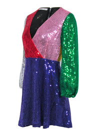 Current Boutique-Alice & Olivia - Color Block Sequin Faux Wrap Dress Sz 4