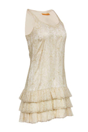 Current Boutique-Alice & Olivia - Cream & Gold Floral Lace Drop Waist Shift Dress w/ Ruffle Hem Sz XS