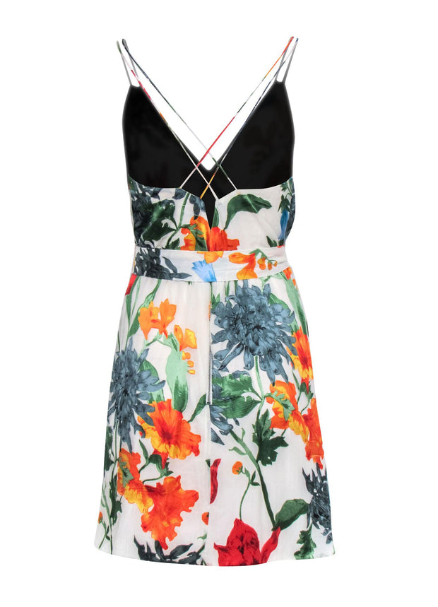 Current Boutique-Alice & Olivia - Cream & Multicolor Floral Chiffon Mini Dress w/ Belt Sz 6
