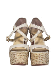 Current Boutique-Alice & Olivia - Cream Snakeskin & Woven Basket Platform Heels Sz 8
