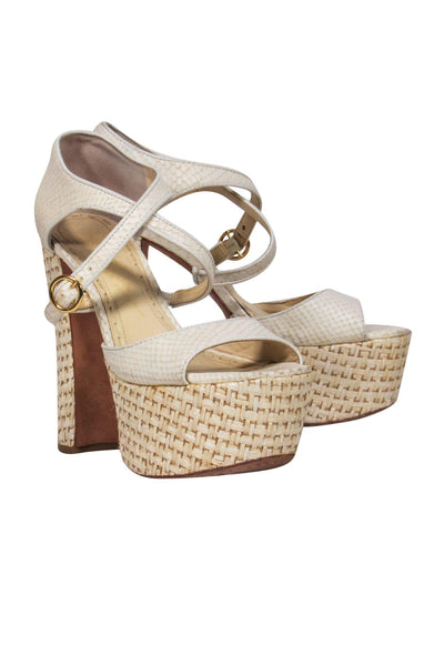 Current Boutique-Alice & Olivia - Cream Snakeskin & Woven Basket Platform Heels Sz 8