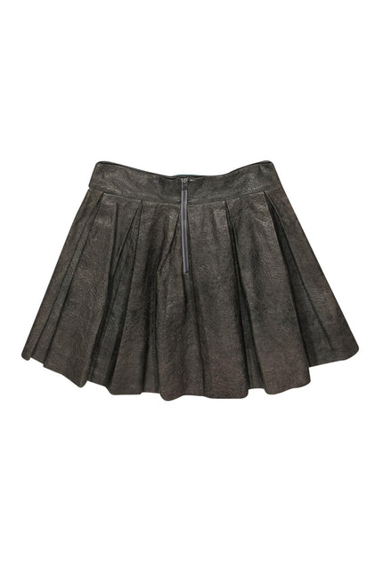 Alice & Olivia - Dark Green Pleated Leather Skirt Sz 4 – Current Boutique
