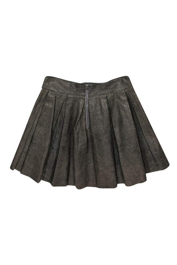 Current Boutique-Alice & Olivia - Dark Green Pleated Leather Skirt Sz 4