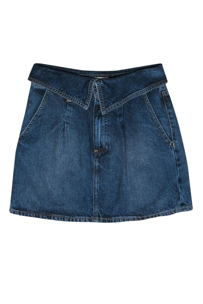 Current Boutique-Alice & Olivia - Dark Wash Denim Miniskirt w/ Fold-Over Waistband Sz 24
