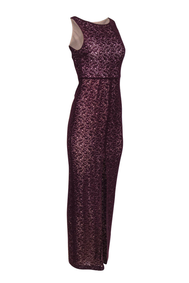 Current Boutique-Alice & Olivia - Deep Purple Sleeveless Lace Gown w/ Nude Underlay Sz 2