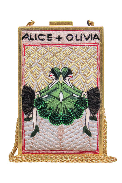 Current Boutique-Alice & Olivia - Gold Rectangle Crossbody w/ Embroidered & Beaded Flapper Design