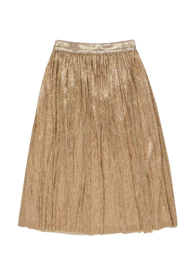 Current Boutique-Alice & Olivia - Gold Shimmery Midi Skirt Sz 0