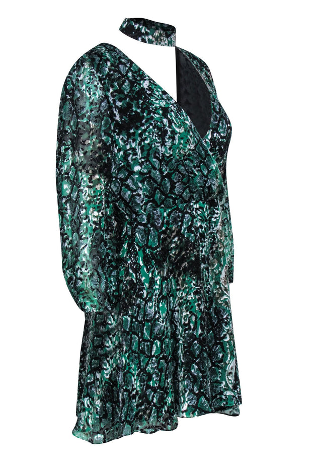Current Boutique-Alice & Olivia - Green & Black Snake Print Dress w/ Matching Choker Sz 6