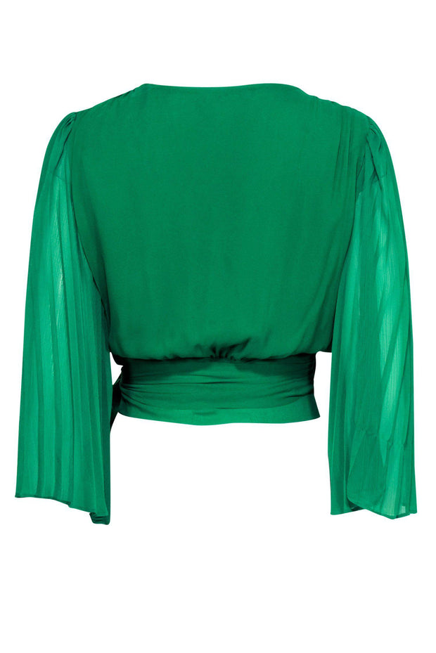 Current Boutique-Alice & Olivia - Green Pleated Bell Sleeve Wrap Cropped Blouse Sz M