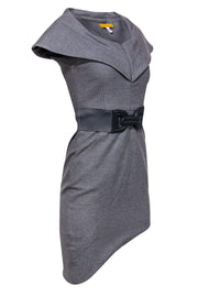 Current Boutique-Alice & Olivia - Grey Belted Sheath Dress w/ Asymmetrical Hem Sz 2
