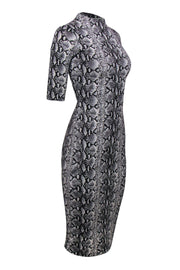 Current Boutique-Alice & Olivia - Grey Snakeskin Print Bodycon Midi Dress Sz 0