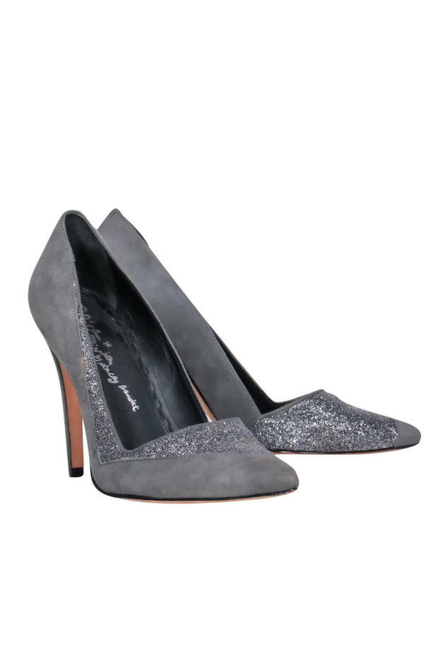 Current Boutique-Alice & Olivia - Grey Suede & Sparkly Pointed Toe Pumps Sz 8.5