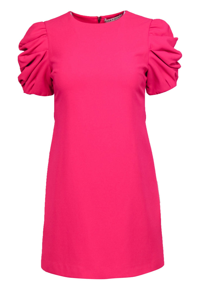 Alice Olivia Hot Pink Puff Sleeve Shift Dress Sz 0 Current