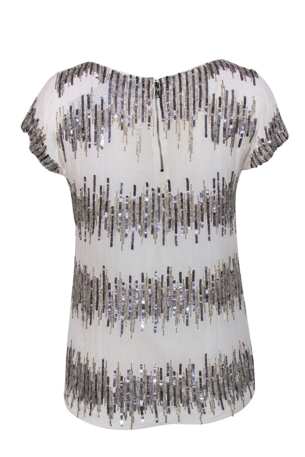 Current Boutique-Alice & Olivia - Ivory Beaded & Sequin Cap Sleeve Blouse Sz M