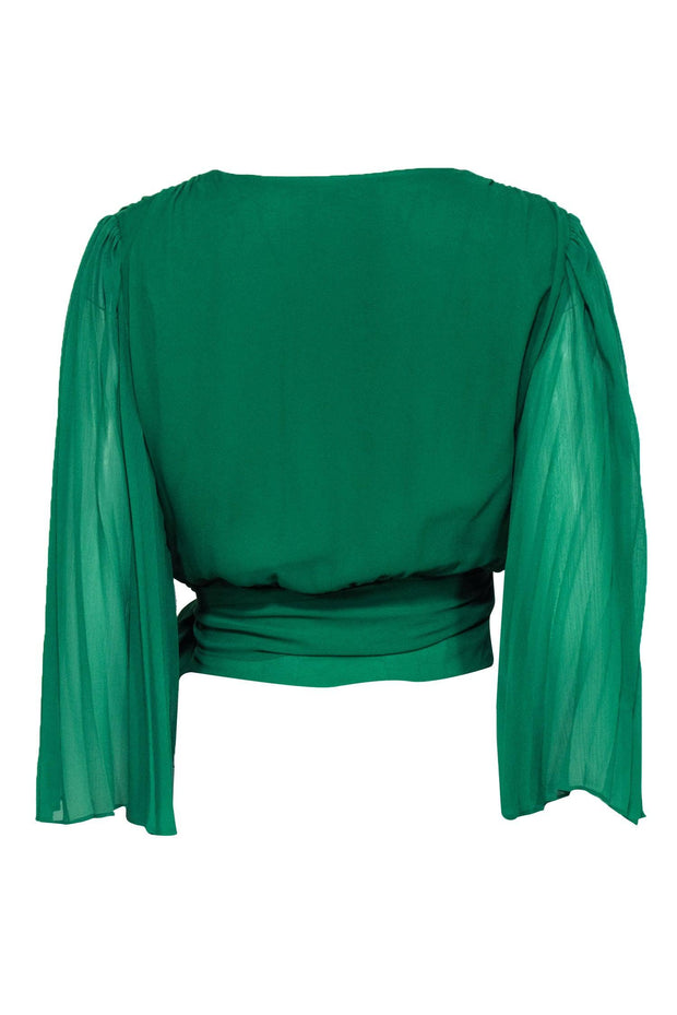 Current Boutique-Alice & Olivia - Kelly Green Pleated Silk Cropped Wrap Blouse Sz M
