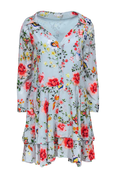 Current Boutique-Alice & Olivia - Light Blue Floral Print Silk Mini Dress Sz 4