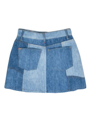 Current Boutique-Alice & Olivia - Light & Medium Wash Patchwork Denim “Happy Go Lucky” Miniskirt Sz 24