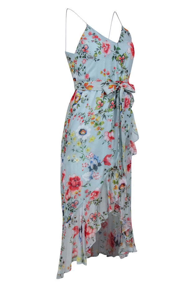 Current Boutique-Alice & Olivia - Mint Green Floral Print Ruffled Silk Midi Dress Sz 0