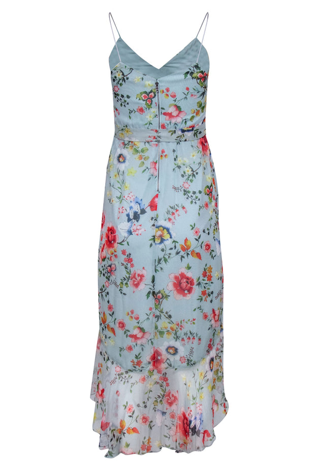 Current Boutique-Alice & Olivia - Mint Green Floral Print Ruffled Silk Midi Dress Sz 0