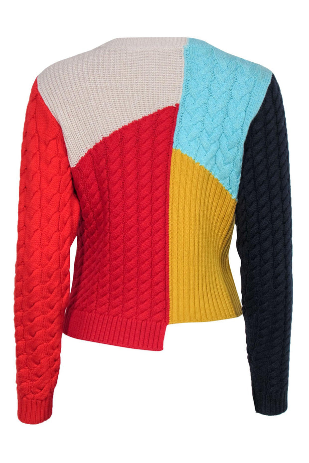 Current Boutique-Alice & Olivia - Multicolor Colorblocked Multi-Textured Asymmetric Sweater Sz M