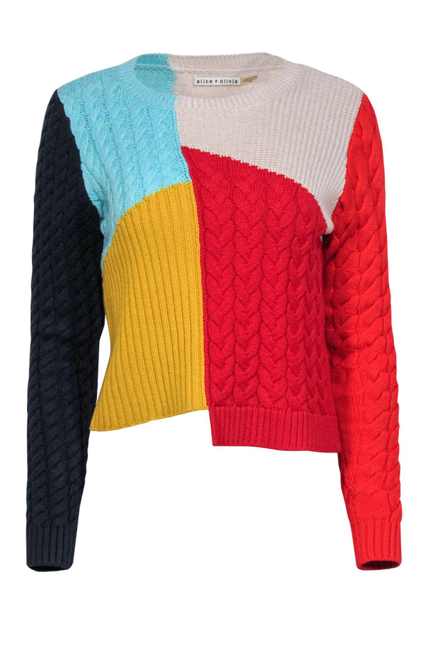 Current Boutique-Alice & Olivia - Multicolor Colorblocked Multi-Textured Asymmetric Sweater Sz M