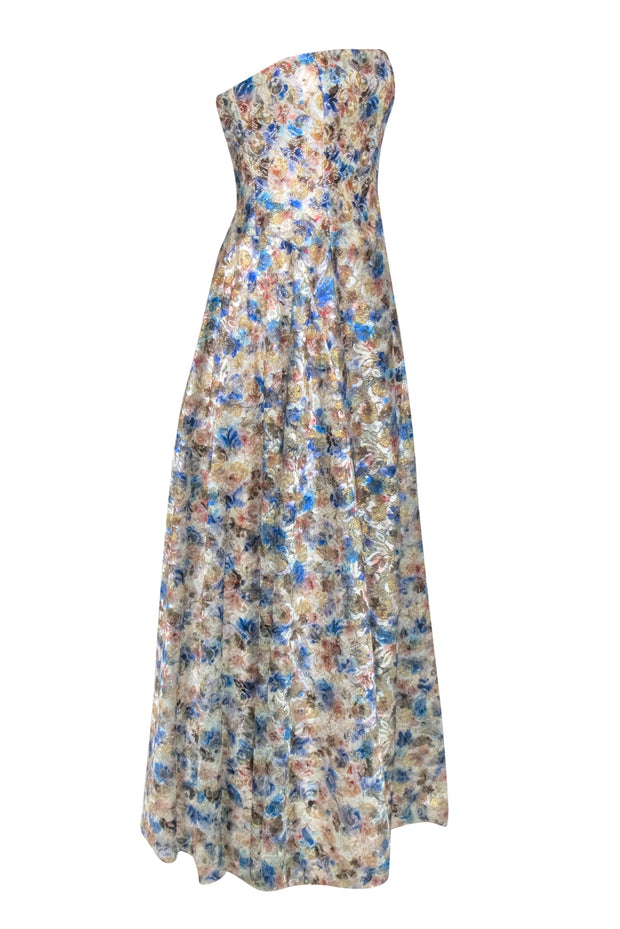 Current Boutique-Alice & Olivia - Multicolor Metallic Floral Lace Strapless Gown Sz 6