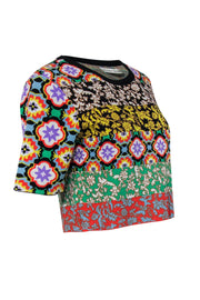 Current Boutique-Alice & Olivia - Multicolored Floral Black Cropped Top Sz L