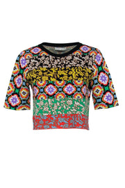 Current Boutique-Alice & Olivia - Multicolored Floral Black Cropped Top Sz L