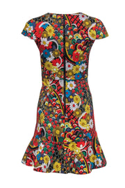Current Boutique-Alice & Olivia - Multicolored Floral Print Cap Sleeve Ruffle Sheath Dress Sz 2