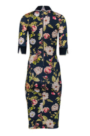 Current Boutique-Alice & Olivia - Navy Floral Collared Midi Dress w/ Lace Sz 0