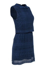 Current Boutique-Alice & Olivia - Navy Lace Sleeveless Collared Sheath Dress Sz 2