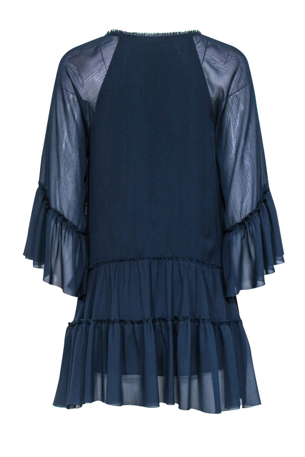 Current Boutique-Alice & Olivia - Navy Sheer Ruffled Mini Shift Dress Sz S