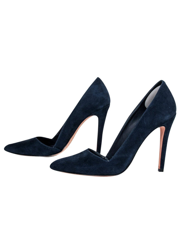 Current Boutique-Alice & Olivia - Navy Suede Pointed-Toe Pumps Sz 7.5