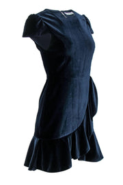 Current Boutique-Alice & Olivia - Navy Velvet Cap Sleeve Sheath Dress w/ Ruffle Skirt Sz 2
