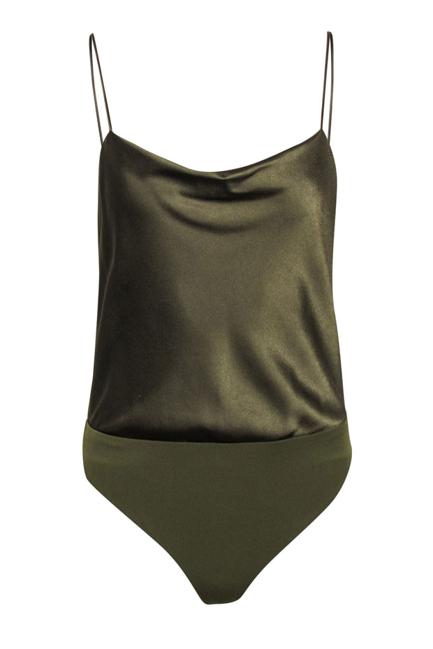 Current Boutique-Alice & Olivia - Olive Cowl Neck Satin Bodysuit Sz S