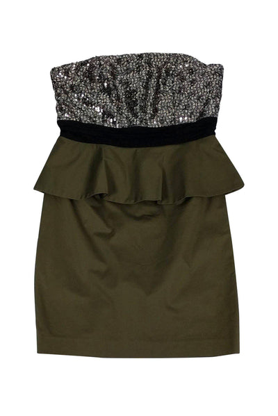 Current Boutique-Alice & Olivia - Olive Green Strapless Sequin Dress Sz 10
