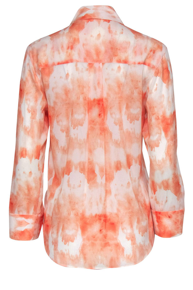 Current Boutique-Alice & Olivia - Orange & Cream Watercolor Print Button-Up Silk Blend Blouse Sz S