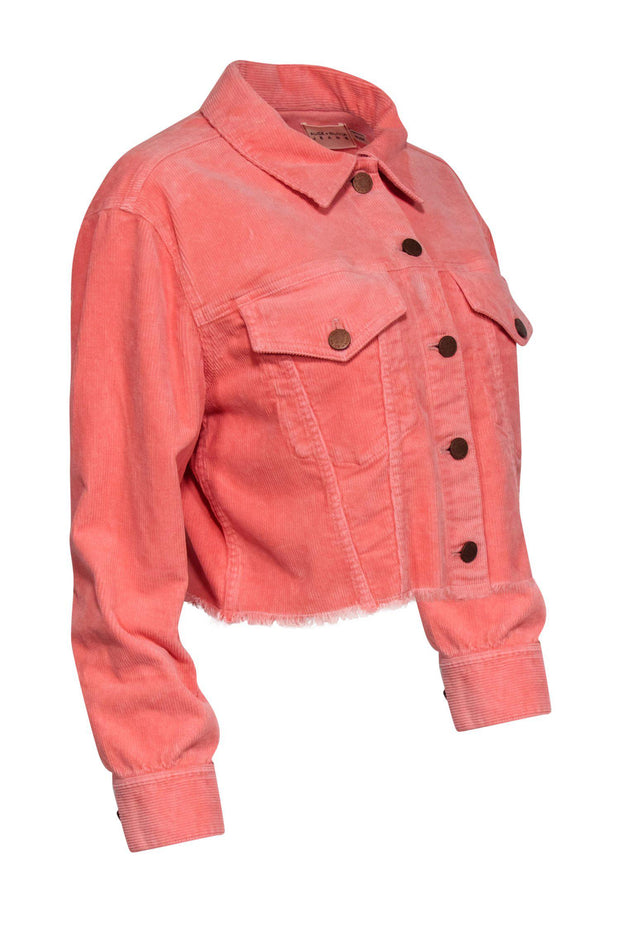 Current Boutique-Alice & Olivia - Peach Corduroy Cropped Button-Up "Kendall" Jacket w/ Fringe Hem Sz M